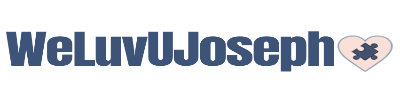 A digital graphic displaying the text 'WeLuvUJoseph' in a bold, rounded blue font with a light blue outline, accompanied by a light pink heart icon containing a dark blue puzzle piece on the right, all set against a solid white background.